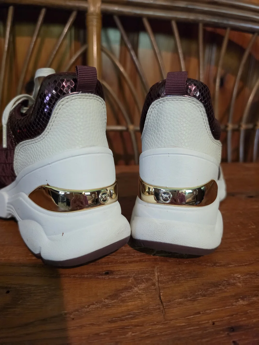 Michael Kors MK Logo Burgundy & White Sneakers